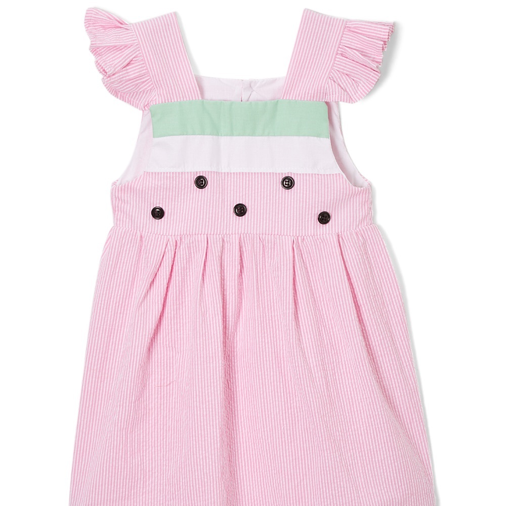 Angel-Sleeve Seersucker Dress w/ Watermelon Detail